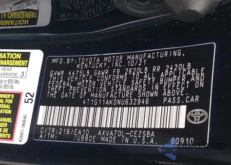 2022 Toyota Camry Se z USA, uszkodzony, nr VIN 4T1G11AK0NU632946